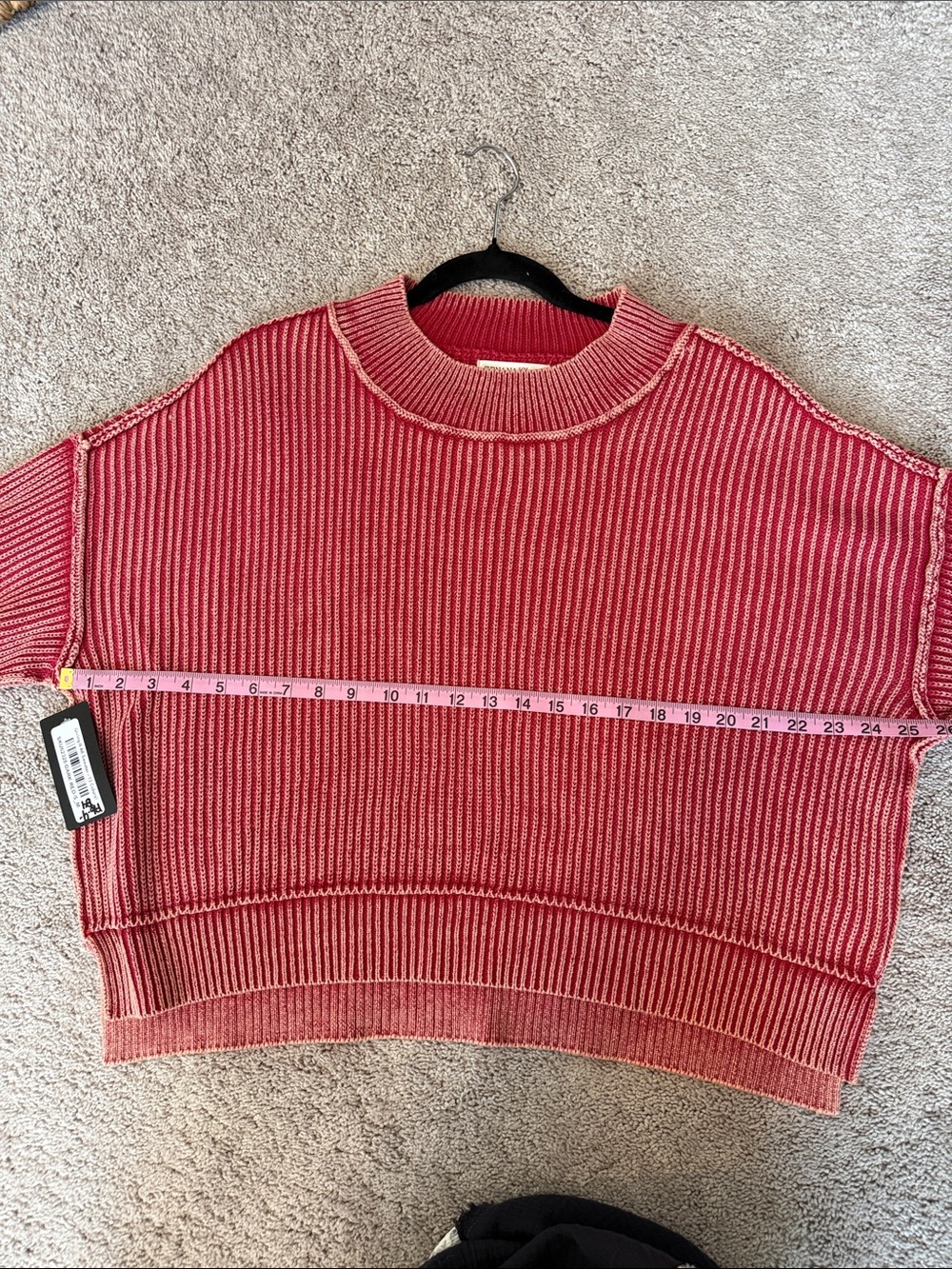 Zenana Outfitters Mineral washed Red Ribbed Crewneck Sweater - Picture 10 of 12
